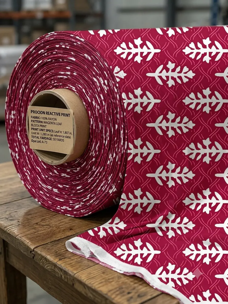 Roll of printed rayon fabric on the mill floor