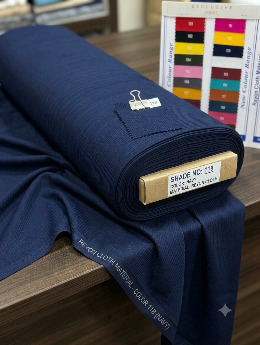 Plain dyed navy rayon thaan, shade no. 118
